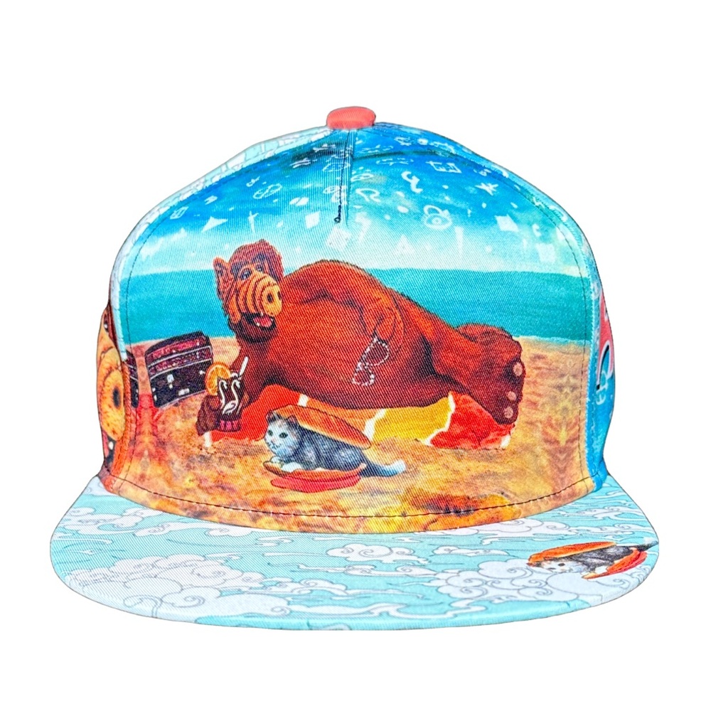 Vacation Vibes ALF Flat Bill Hat - 80s Alien Life Form with Cat Sandwich Cap